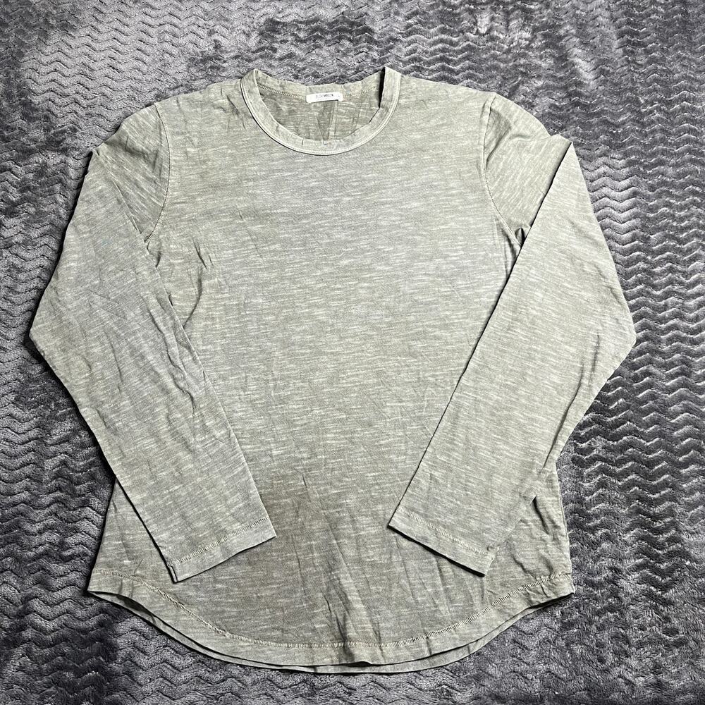 Buck Mason Shirt Men's Medium Slub Curved Hem Tee Long Sleeve Crew Neck Green